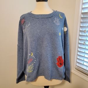 Frayed Jeans Knit Sweater